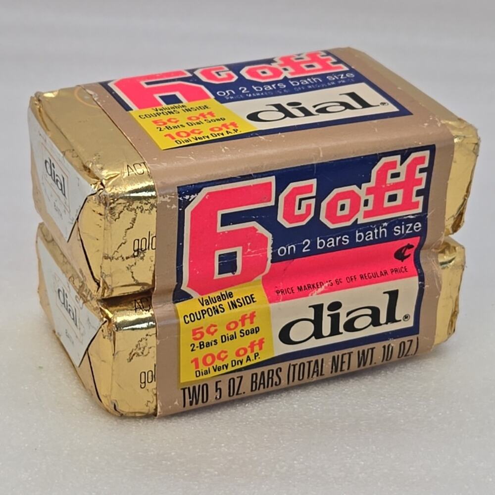 Vtg Gold Dial 5 oz Bath Size Bar Soap 2 Pack 6 Cents Off Pack w/coupons Inside
